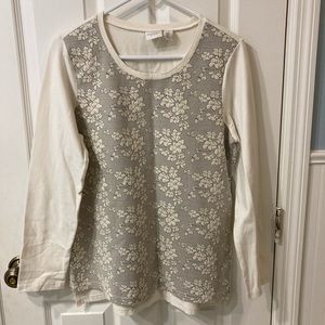 Chico’s Long Sleeve Floral White and Gray Shirt